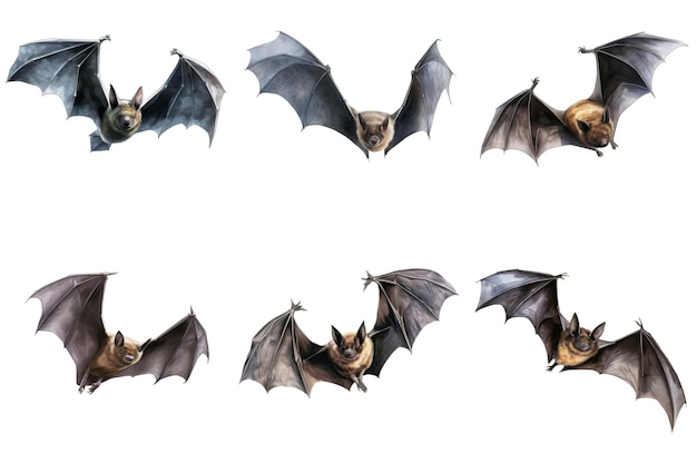 Seven Bats in Flight Painted in a Realistic Style