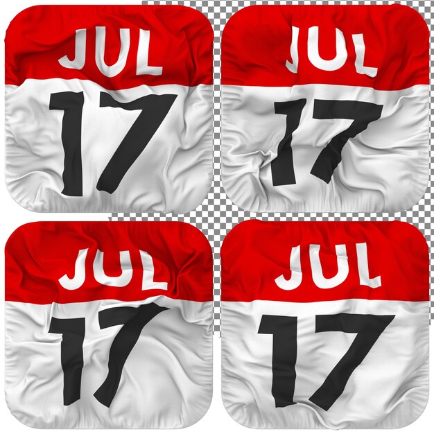 PSD seventeenth 17th july date calendar icon isolated four waving style bump texture 3d rendering