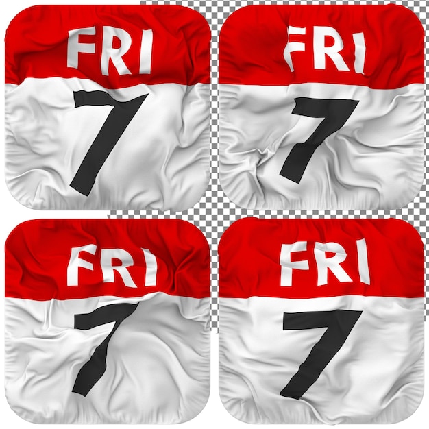 Seventh 7th Friday Date Calendar Icon Isolated Four Waving Style Bump Texture 3D Rendering