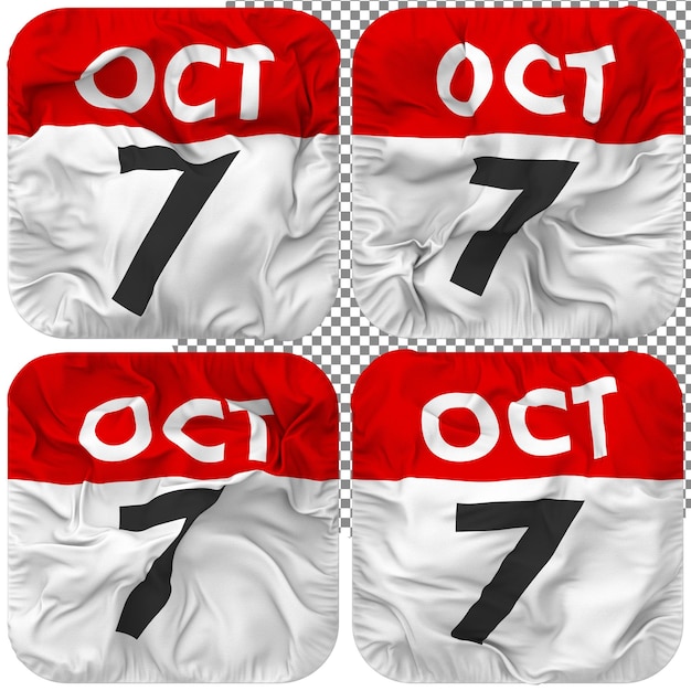 Seventh 7th October Date Calendar Icon Isolated Four Waving Style Bump Texture 3D Rendering