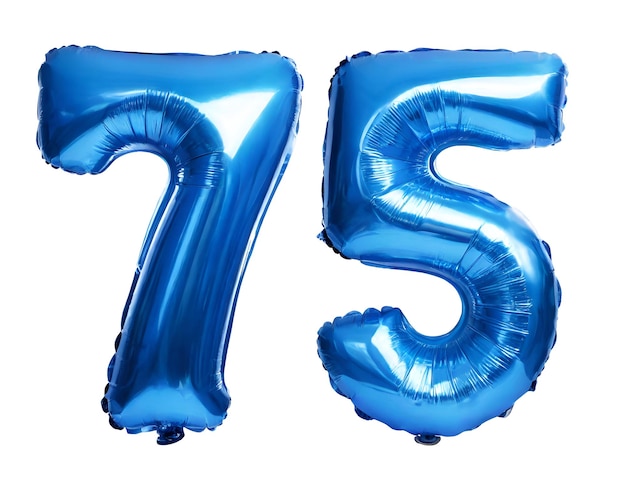 Seventy five number made of blue balloon