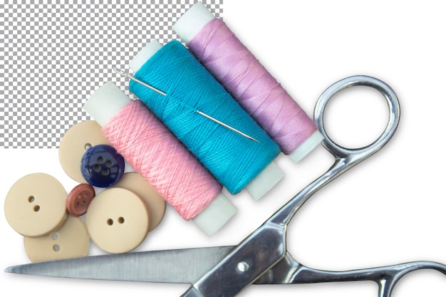 Sewing accessories on a transparent background The concept of sewing needlework