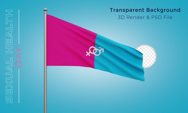 Sexual health day Flag waving very detailed texture Isolated, 3d rendering