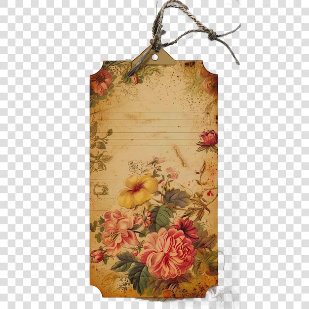 shabby autumn florals paper lined page tag Vintage style printable junk joon transparent background