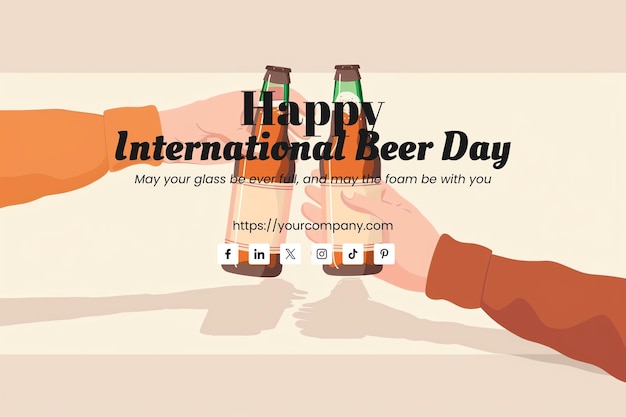 shacking hands with a beer bottle greeting card for International Beer Day