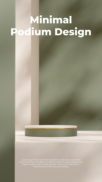 shadowy green wall 3D rendering blank space white, gold and green podium in portrait