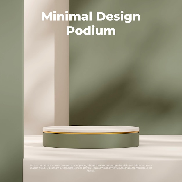 shadowy green wall 3D rendering blank space white, gold and green podium in square