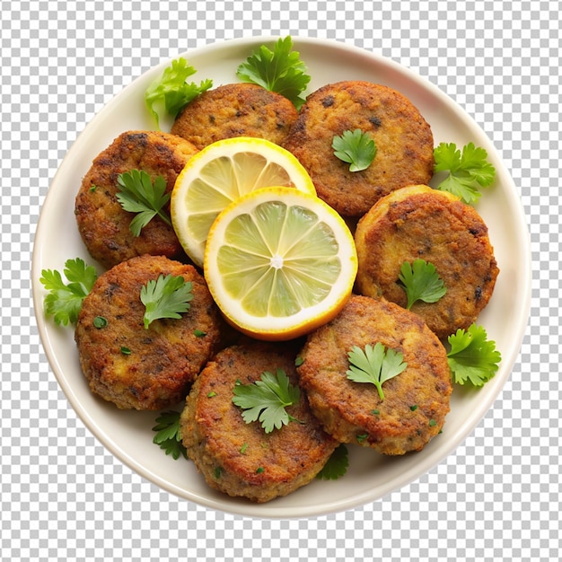 PSD shami kabab on a plate with lemon slices png