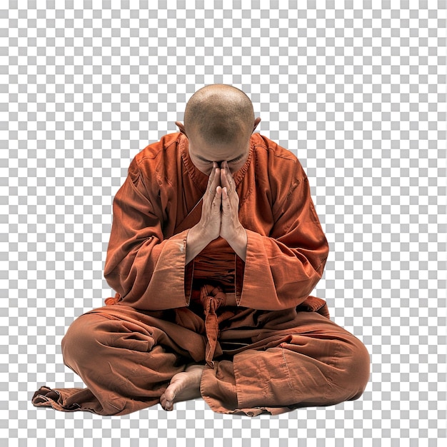 PSD shaolin monk praying alone against transparent background