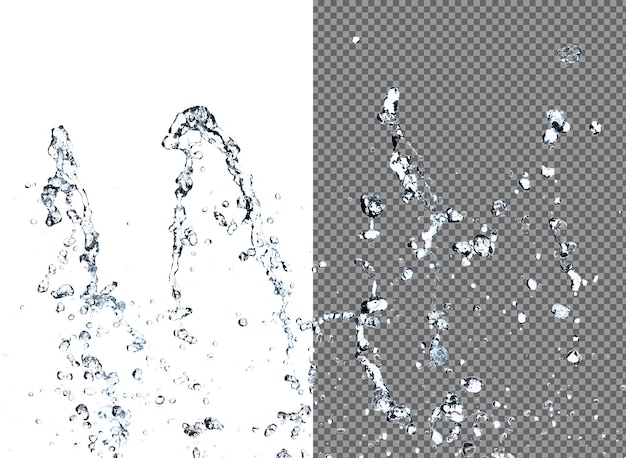 PSD shape form droplet of water splashes into drop water line tube attack fluttering in air and stop motion freeze shot splash water for texture graphic resource elements white background isolated