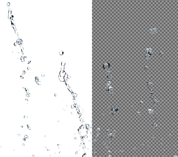 PSD shape form droplet of water splashes into drop water line tube attack fluttering in air and stop motion freeze shot splash water for texture graphic resource elements white background isolated