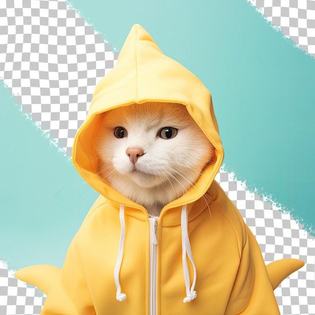 Shark costume on yellow feline