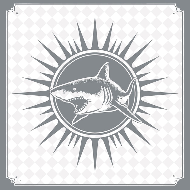 PSD shark icon finned emblem with oceanic border menacing shark illustration animal vector art design