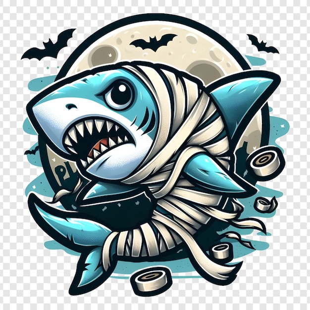 PSD a shark with a shark on his head and a sword in the middle of the moon