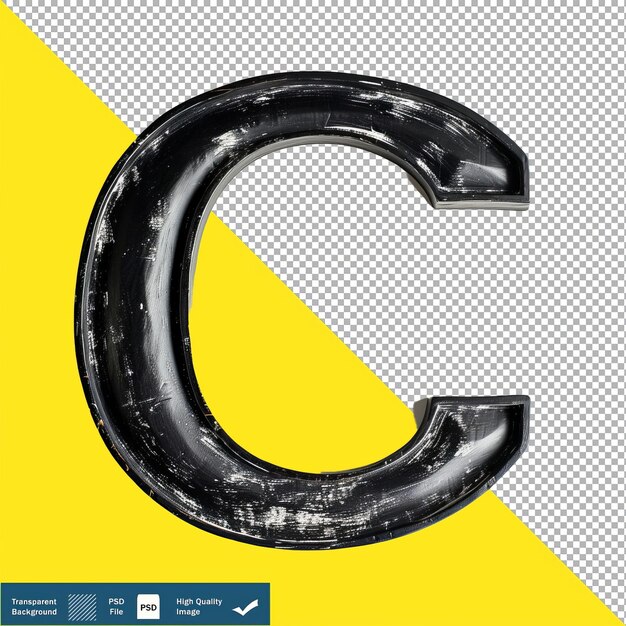 Sharp Black Letter C on Transparent Background PNG PSD