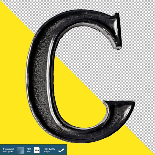 Sharp Black Letter C on Transparent Background PNG PSD