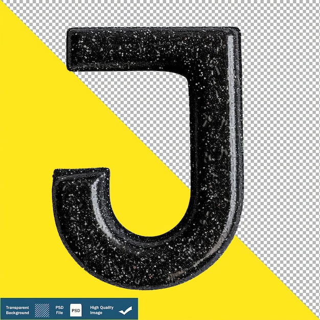 Sharp Black Letter J on Transparent Background PNG PSD