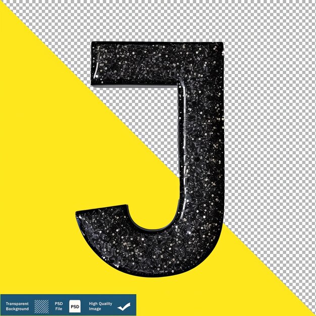 Sharp Black Letter J on Transparent Background PNG PSD