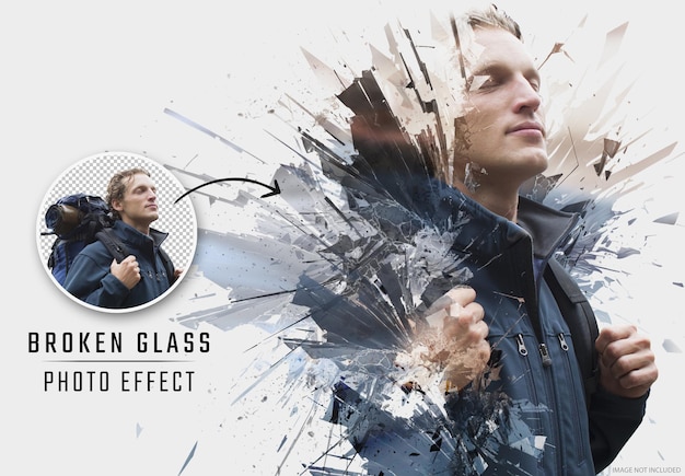 Shattered glass explosion dispersion photo effect Mockup