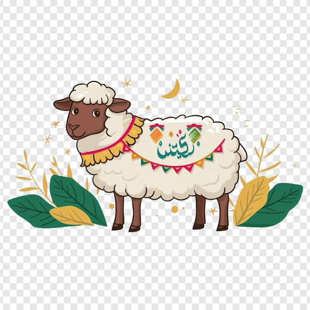 Sheep adorned with colorful ribbons and Eid Ul Adha decorations