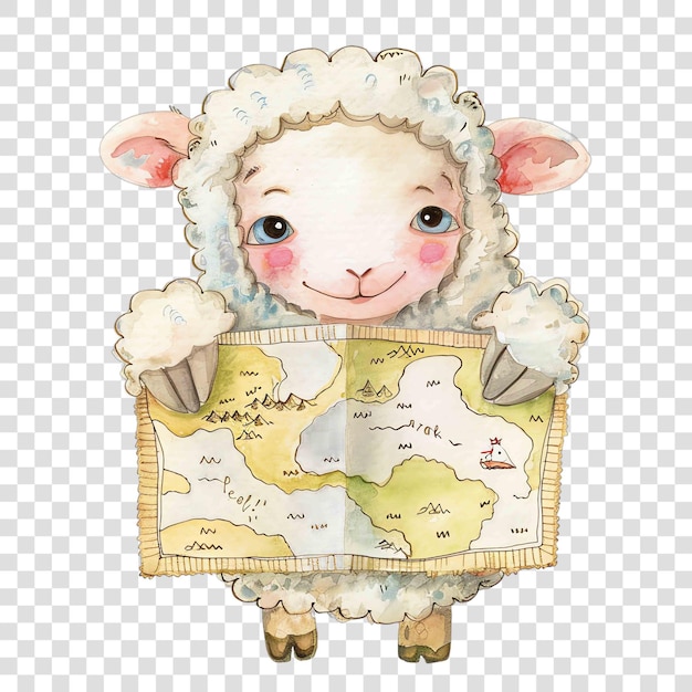 PSD sheep holding a map nuresery watercolor