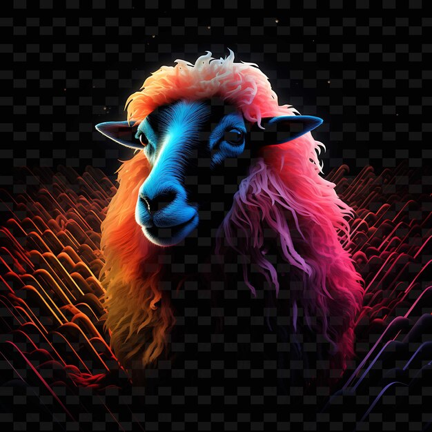 PSD sheep pastoral bliss zigzag neon lines fence fluffy wool on png y2k shapes transparent light arts