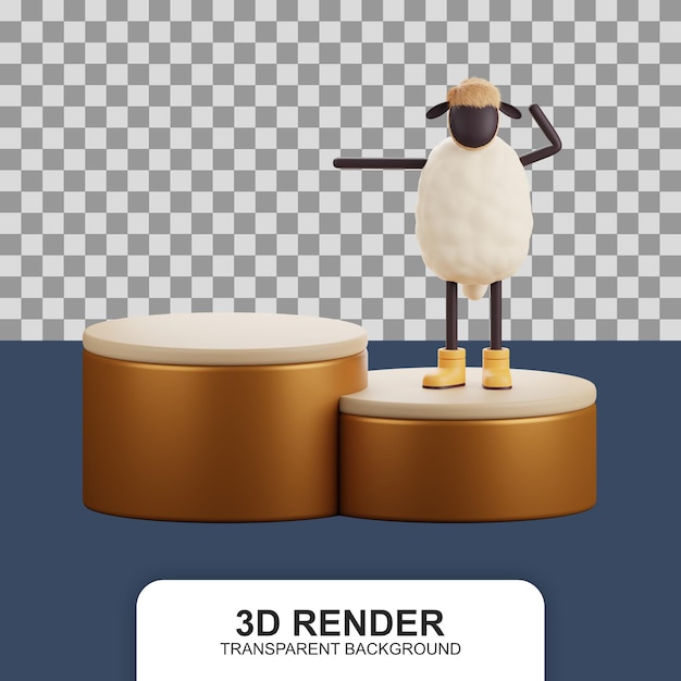 A Sheep Standing on Podium Display 3d Illustration