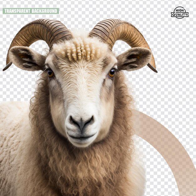 PSD a sheep with a brown face and horns on it