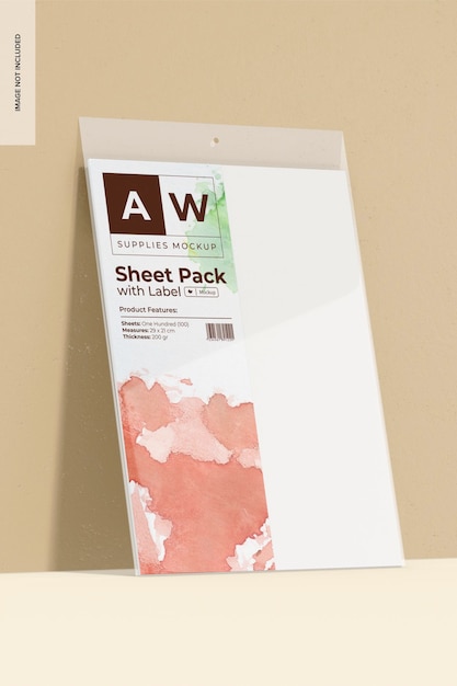 Sheet Pack with Label Mockup Leaned