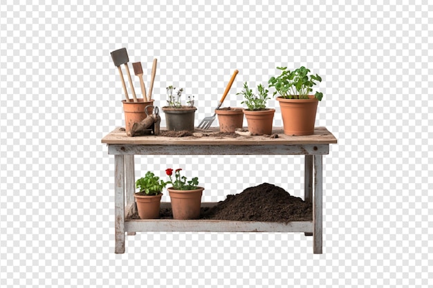 PSD a shelf with pots and plants isolated on a transparent background