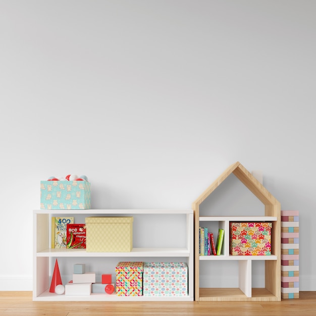 shelves with colorful boxes