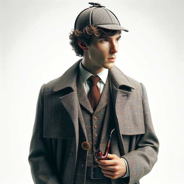 PSD sherlock holmes character as a social media avatar template mockup white background