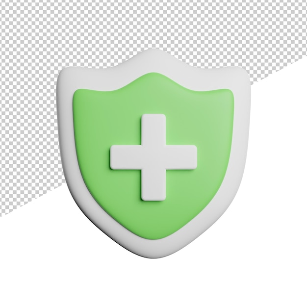 Shield Healthy Medical front view 3d rendering icon illustration on transparent background