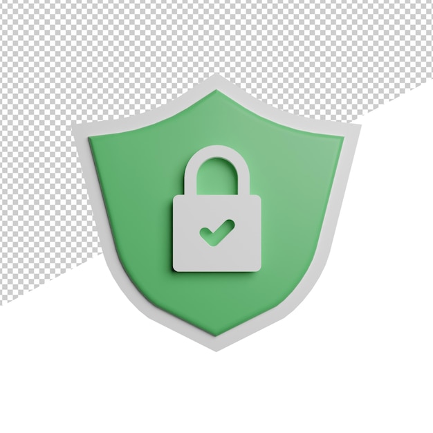 Shield security front view 3d illustration rendering transparent background