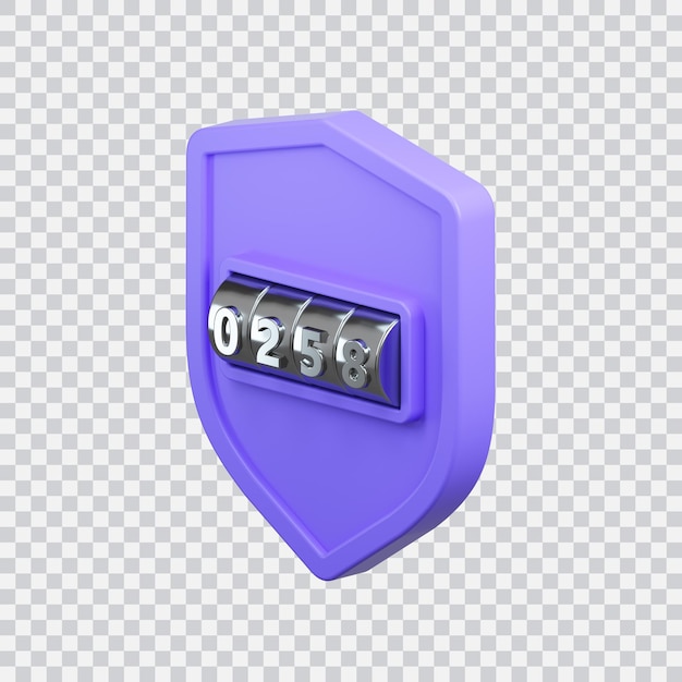 Shield with password 3d rendering icon Isolated on white