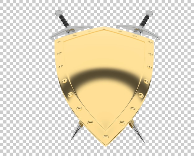 Shield with swords isolated on transparent background 3d rendering illustration