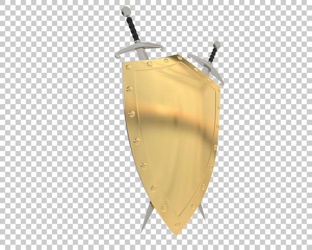 Shield with swords isolated on transparent background 3d rendering illustration