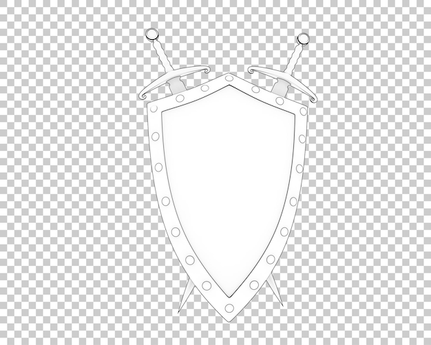 Shield with swords isolated on transparent background 3d rendering illustration