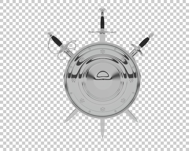 Shield with swords isolated on transparent background 3d rendering illustration