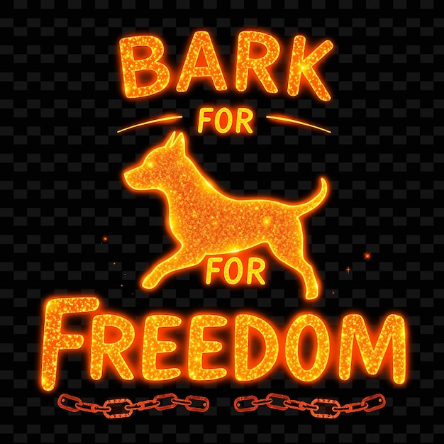 Shimmering Bark for Freedom Text Sparkles in Neon Orange and Warm Gold Glowing Dog Silhouettes and