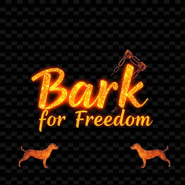 Shimmering Bark for Freedom Text Sparkles in Neon Orange and Warm Gold Glowing Dog Silhouettes and