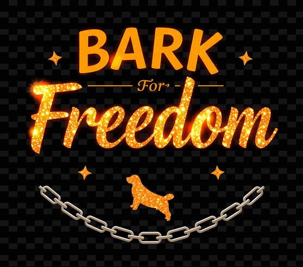 Shimmering Bark for Freedom Text Sparkles in Neon Orange and Warm Gold Glowing Dog Silhouettes and