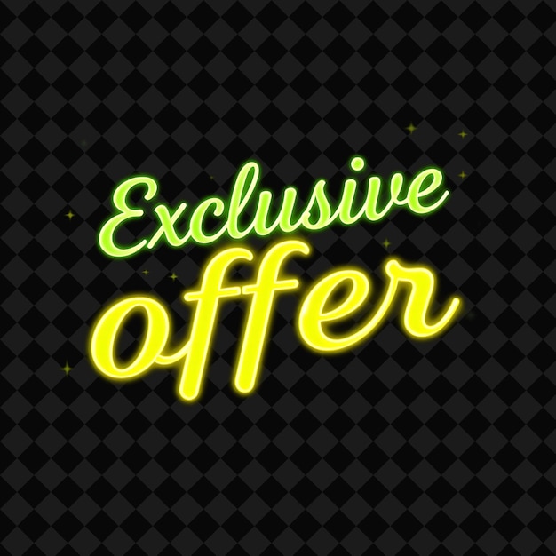 PSD shimmering exclusive offer text in neon green and bright yellow with twinkling stars and snowfla