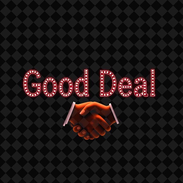 PSD shimmering good deal text sparkles in neon bright red and ruby with shaking hands business meeting b