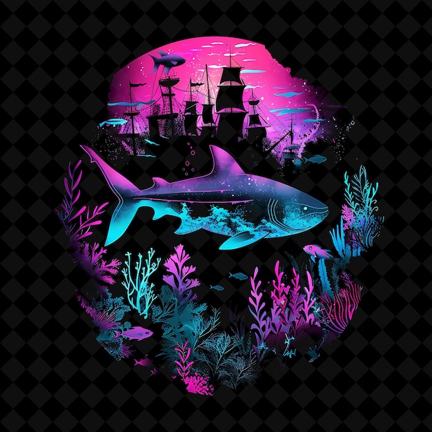 PSD shimmering neon derelict underwater forest inside a silhouet png neon artistic landscape