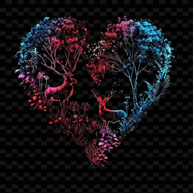 PSD shimmering neon fairytale forest within a silhouette heart l png y2k fairy tale inspired designs