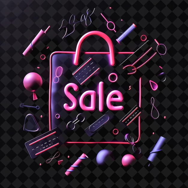 PSD shimmering neon glow of sale text with neon purple and pink png y2k inspired neon decorative