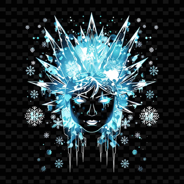 PSD shimmering neon ice of a frozen queen with neon icy blue and png creative neon line art designs