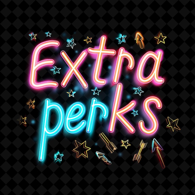 PSD shimmering neon lights of extra perks text with neon baby bl png y2k decorative sale post designs