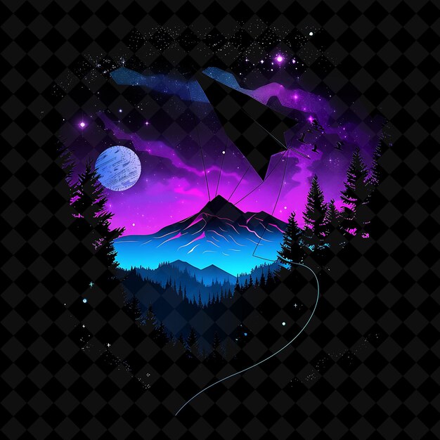 Shimmering Neon Multiverse Forest Inside a Silhouette Kite L PNG Neon Artistic Landscape